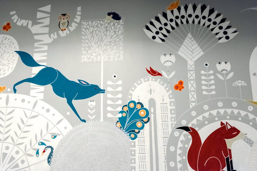 muralisme renard, papillon, hibou