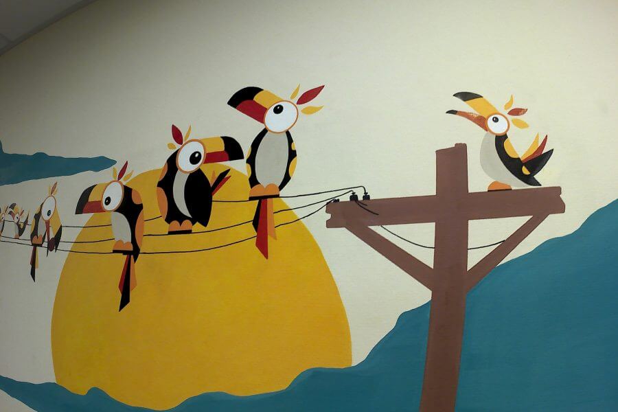 peinture mur oiseaux pour enfants