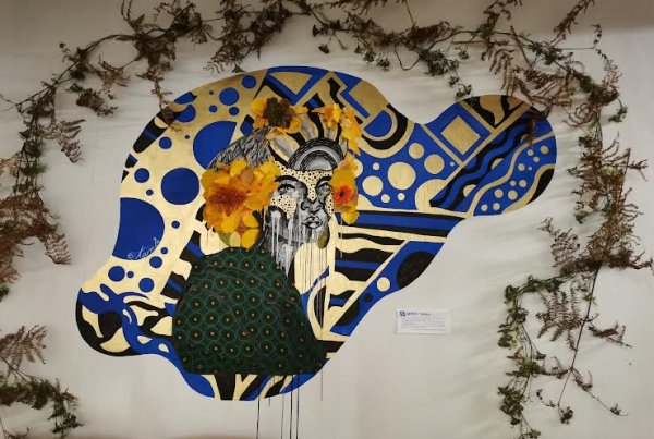 fresque dans un tiers lieu, mélange de végétal et de peinture
